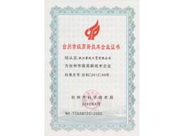 臺(tái)州市級(jí)高級(jí)技術(shù)企業(yè)證書